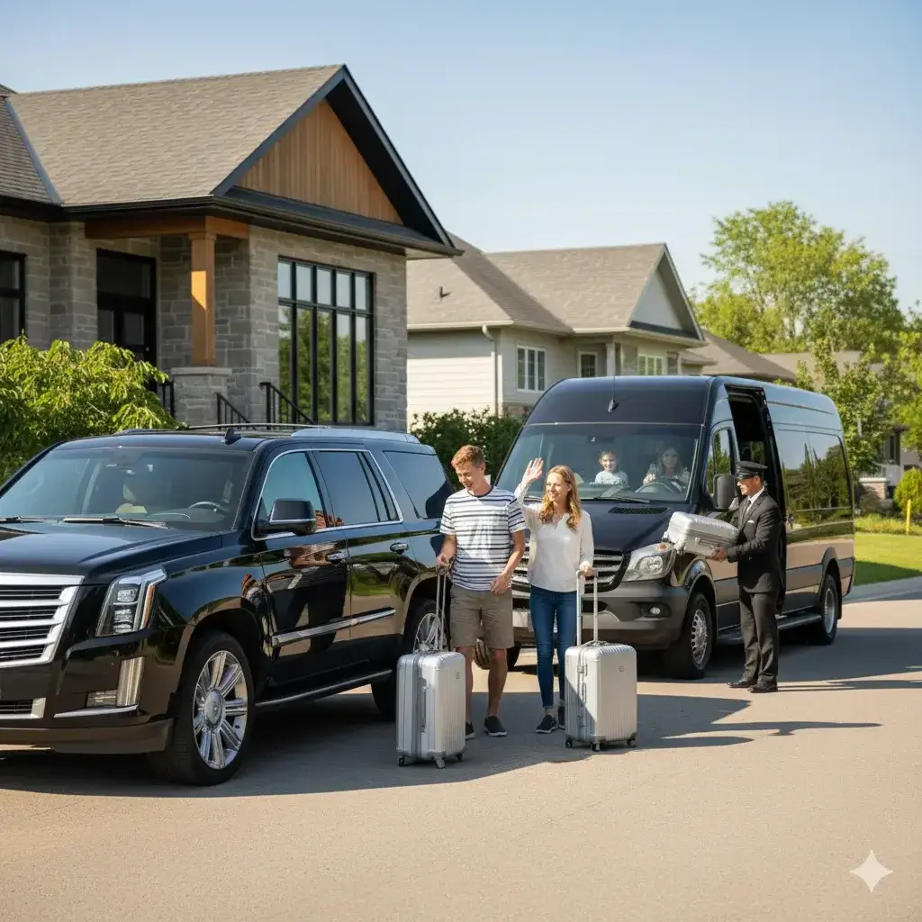 Family and group boarding Escalade SUV and Benz Van – Allenford airport limo service.