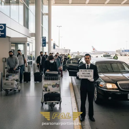 Bolton Airport Limo Service picking up passengers at the airport arrivals area