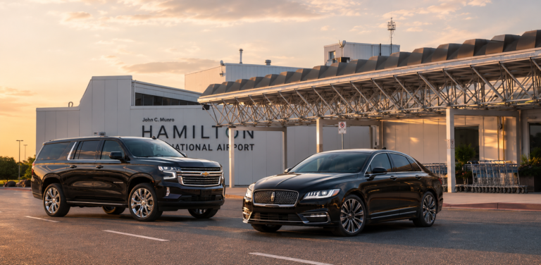 Black sedan at John C. Munro Hamilton International Airport YHM