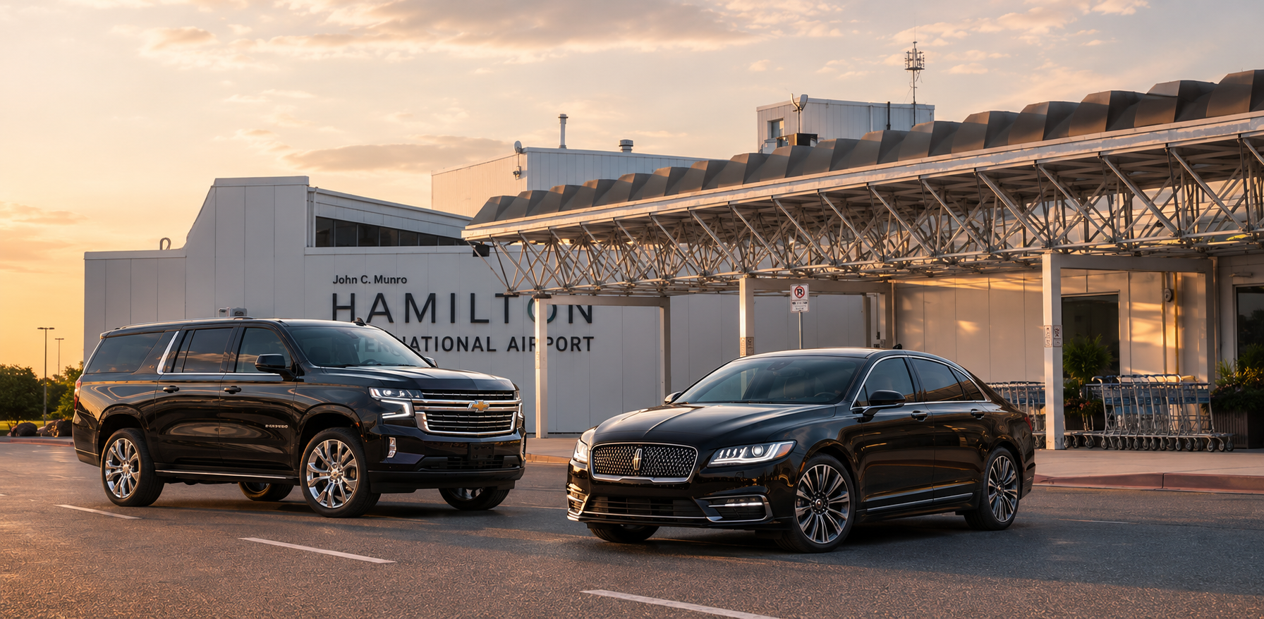 Black sedan at John C. Munro Hamilton International Airport YHM